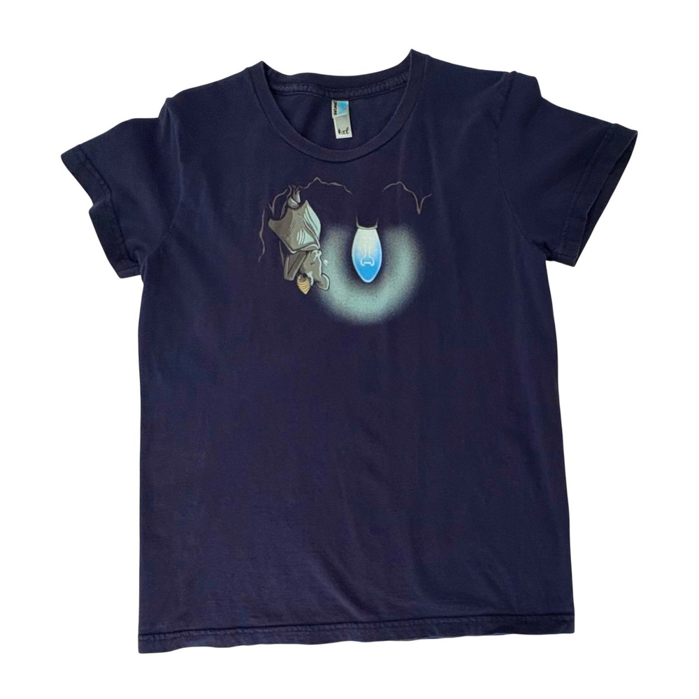 Shirt.Woot! Blue Whimsical Bat‎ Graphic Dark Aesthetic TShirt XL Bright Idea